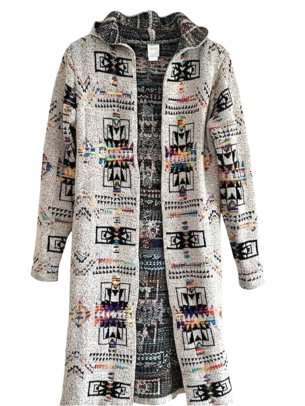 Northern Angel Multicolor Aztec Colorful Rainbow Long Open Sweater Duster Small